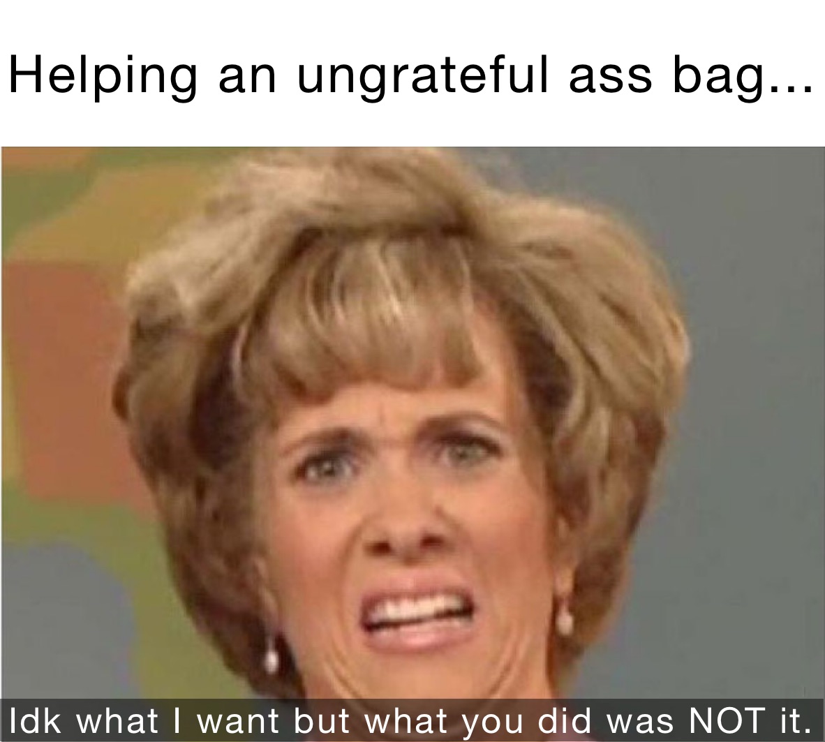 Helping an ungrateful ass bag... Idk what I want but what you did was NOT it. 