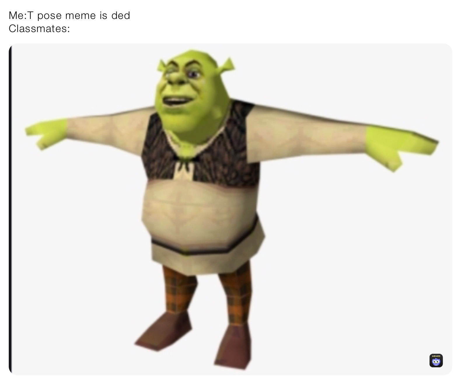 Me:T pose meme is ded
Classmates: