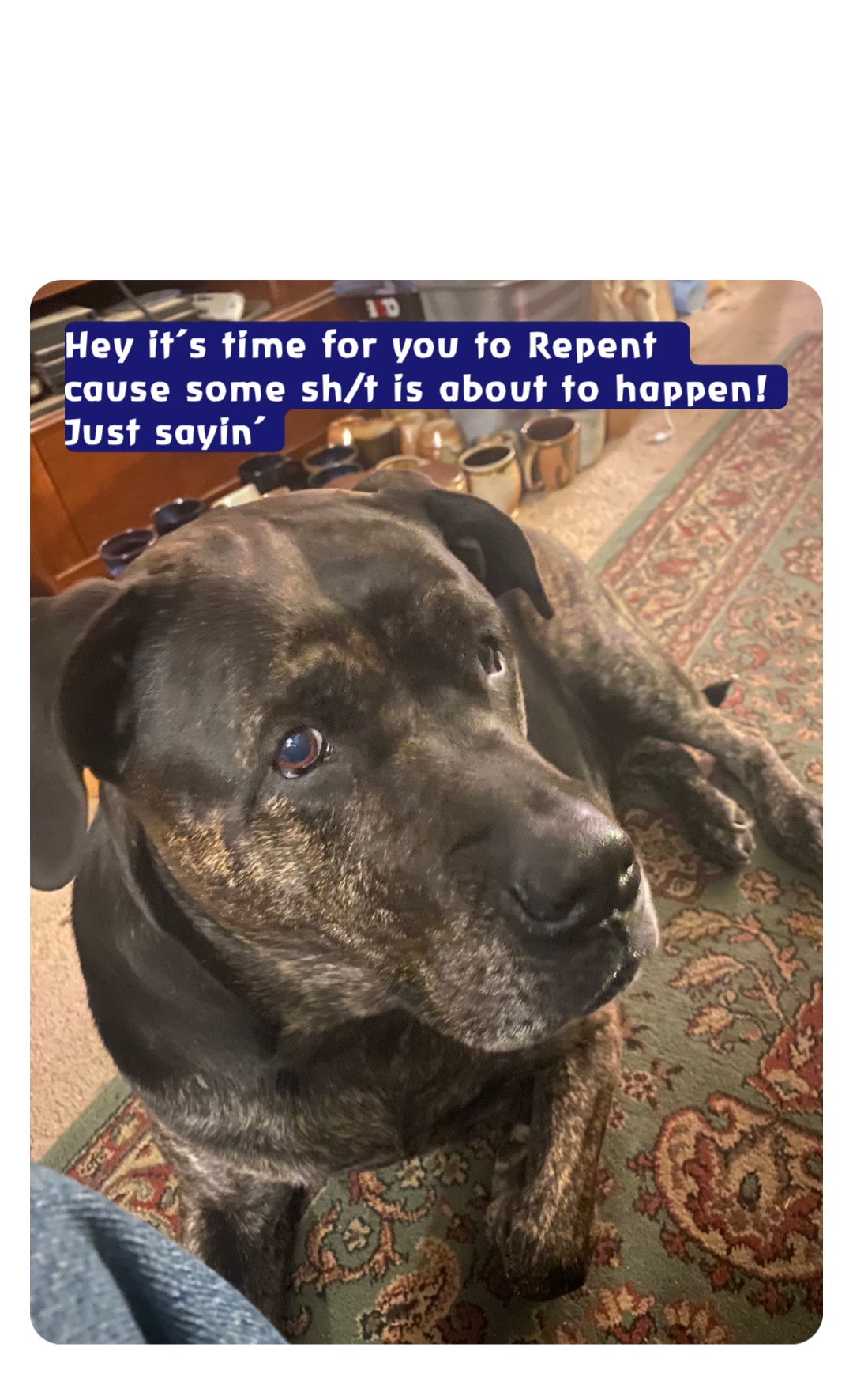 Hey it’s time for you to Repent cause some sh/t is about to happen!
Just sayin’