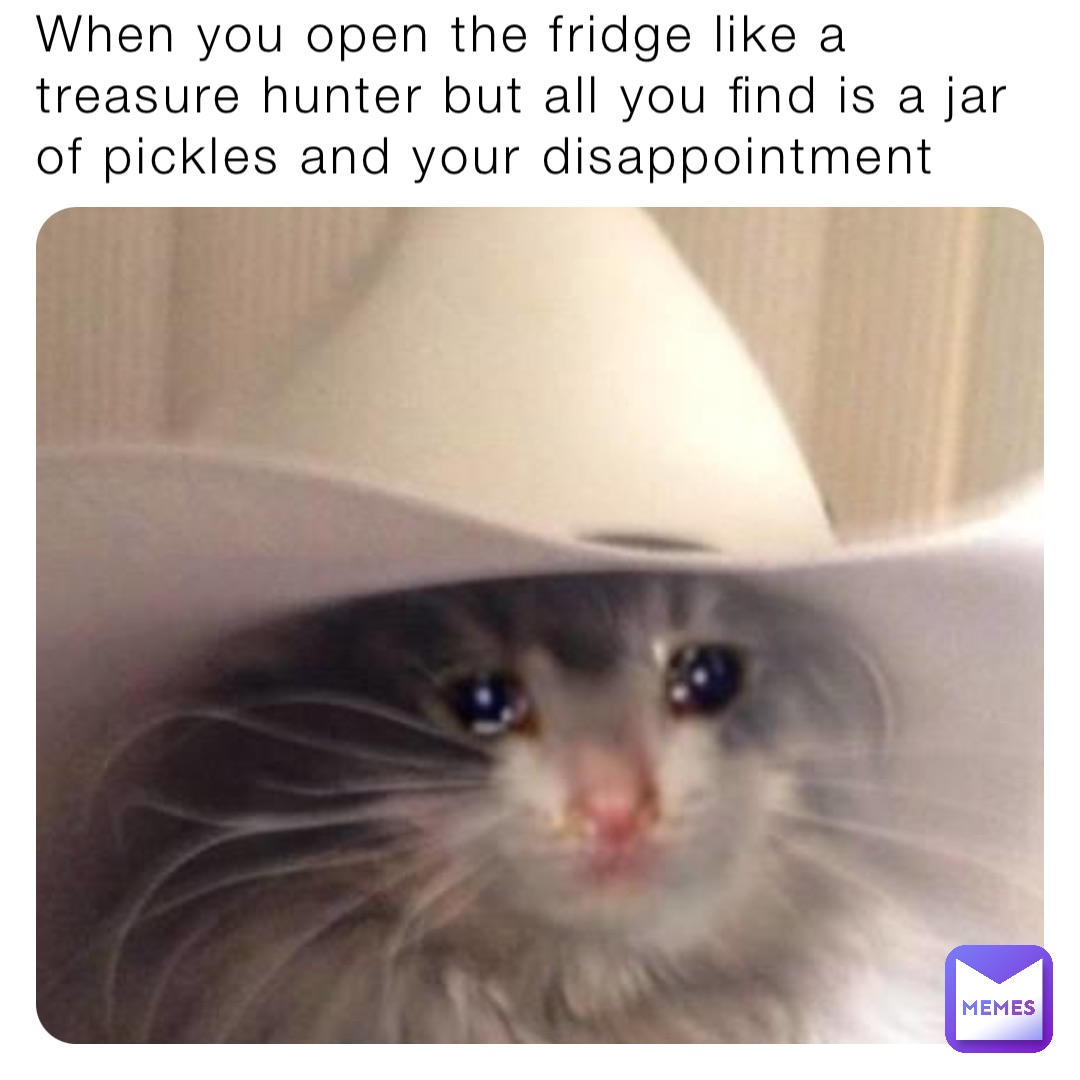 When you open the fridge like a treasure hunter but all you find is a jar of pickles and your disappointment
