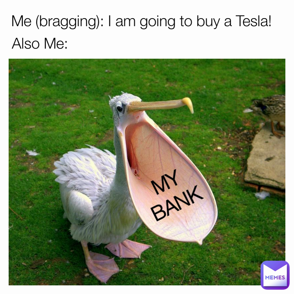 Me (bragging): I am going to buy a Tesla! Also Me: MY
BANK