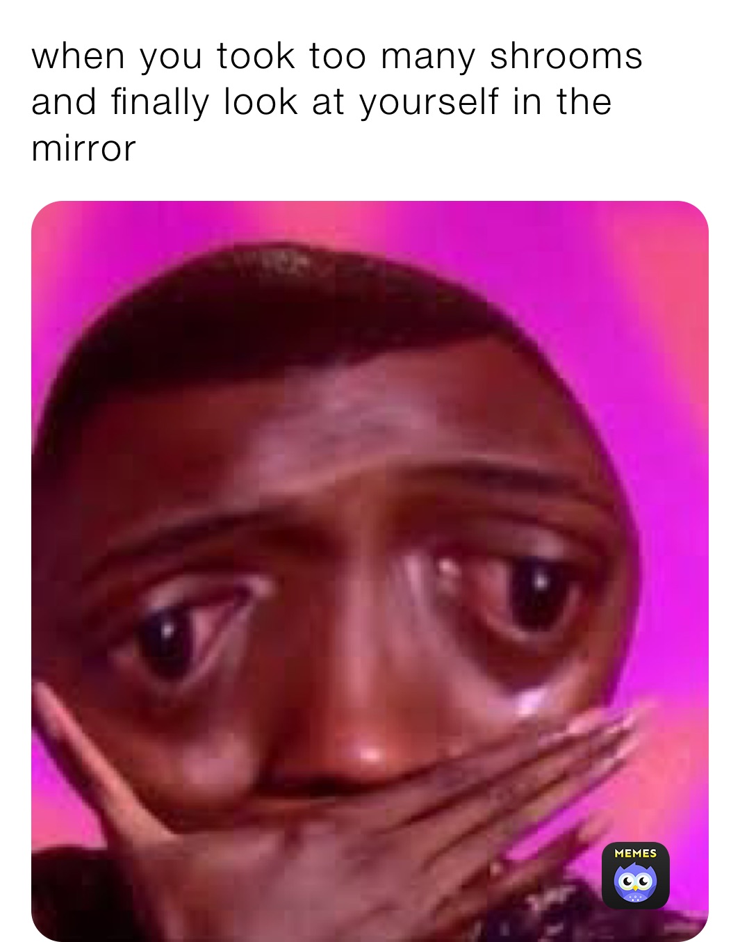 when you took too many shrooms and finally look at yourself in the mirror 