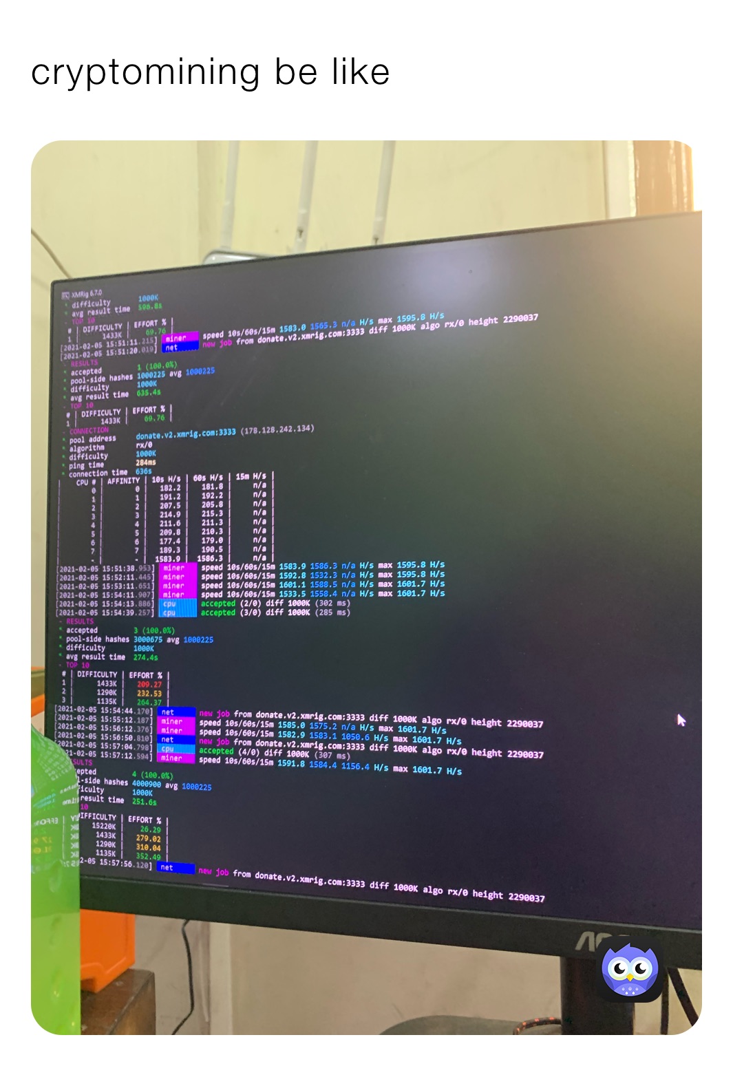 cryptomining be like | @Not_Roland | Memes