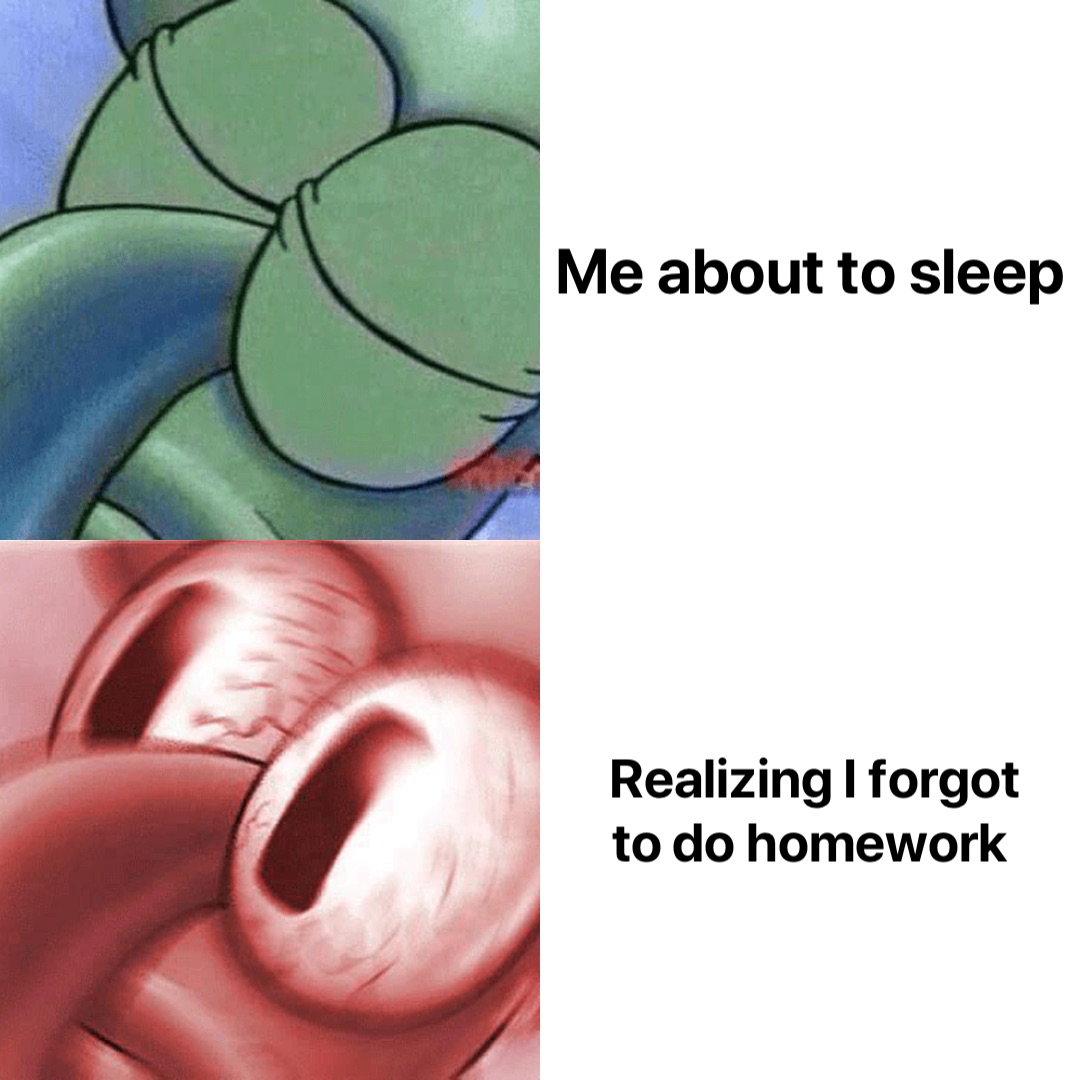 Me about to sleep Realizing I forgot 
to do homework