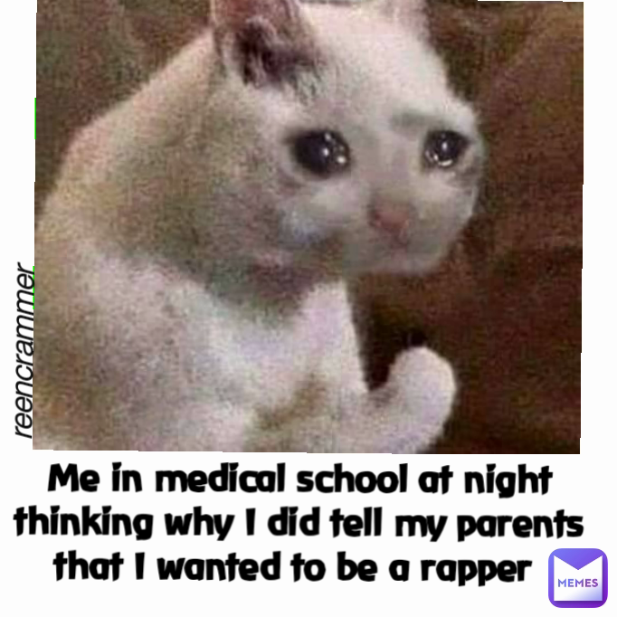Me in medical school at night thinking why I did tell my parents that I wanted to be a rapper  reencrammer 