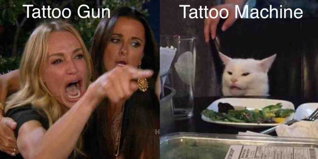 If talk about the equipment when discussing tattoos a PSA to all is the tattoo is put on with a tattoo machine, NOT tattoo Gun. Using a Gun to tattoo would blow off a body part Thanks.