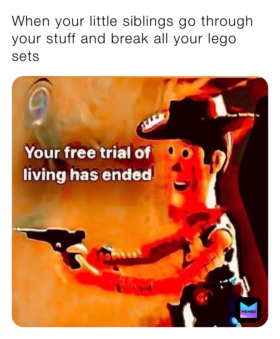When your little siblings go through your stuff and break all your lego sets
