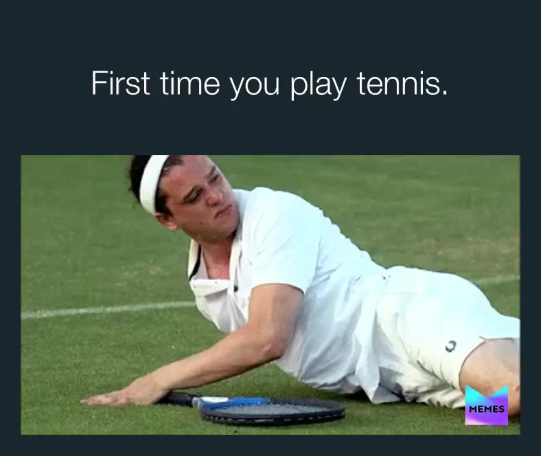 My brother first time play tennis.