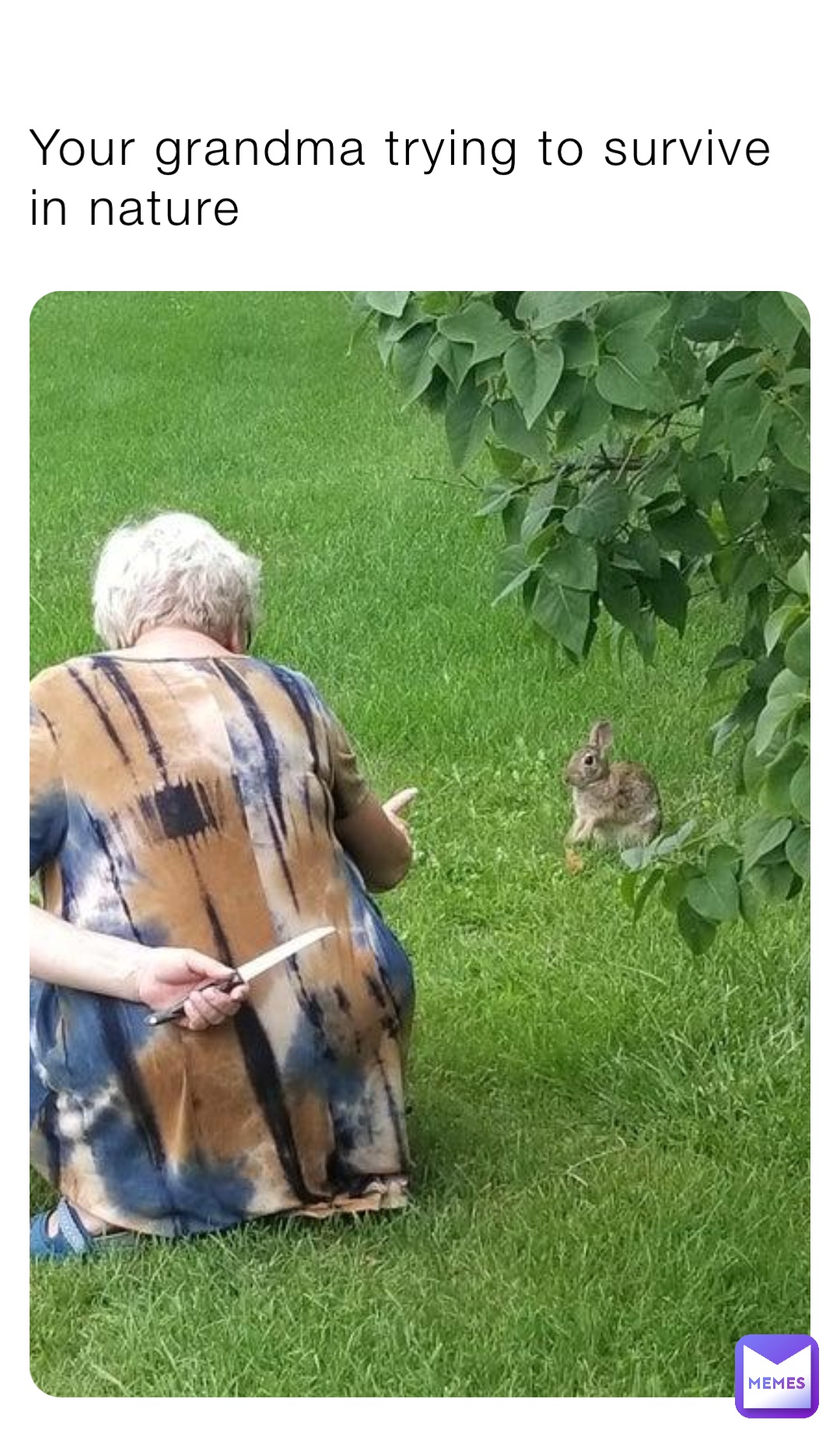 Your grandma trying to survive in nature