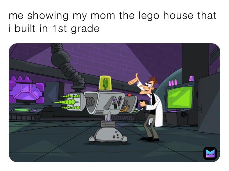 me showing my mom the lego house that i built in 1st grafe