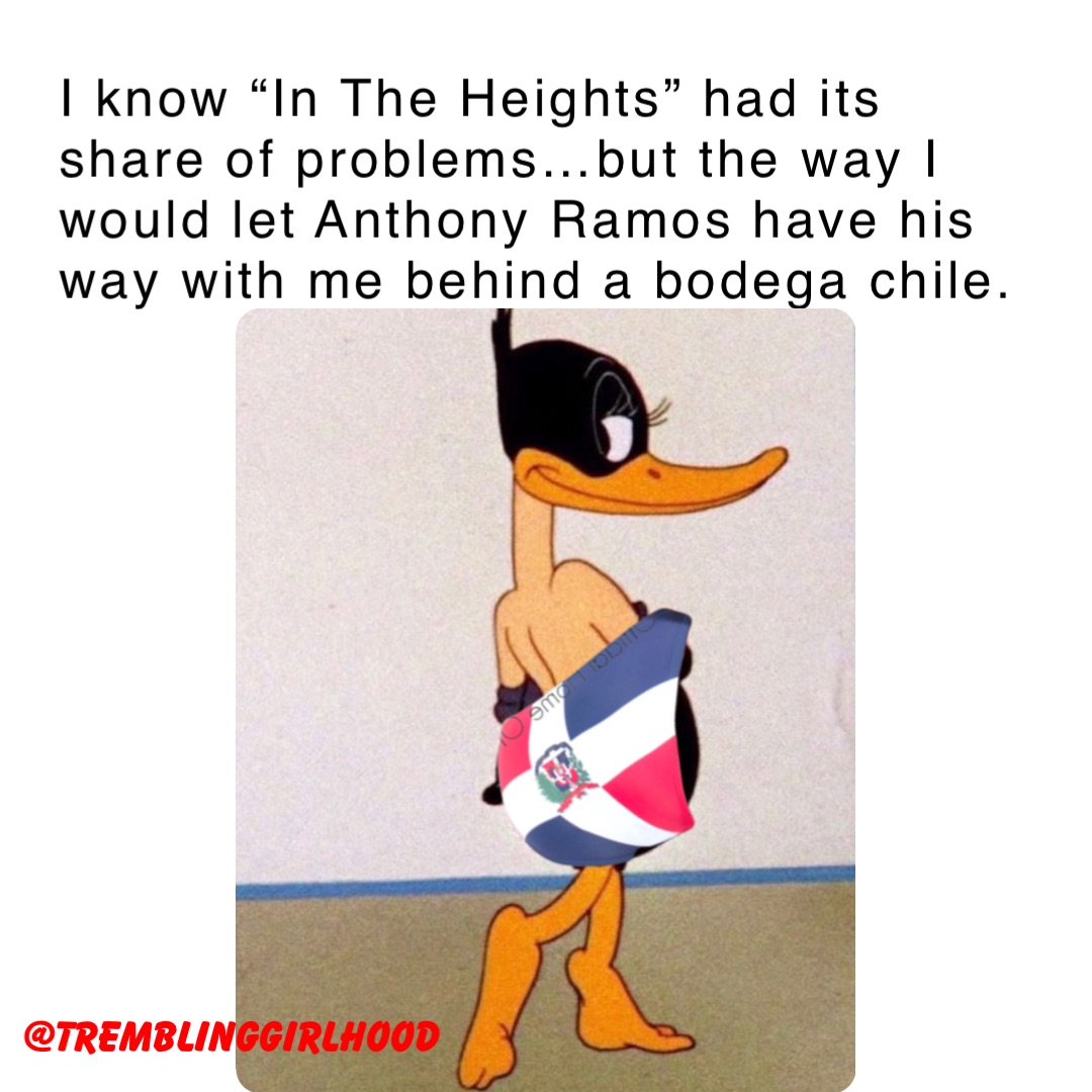 I know “In The Heights” had its share of problems…but the way I would let Anthony Ramos have his way with me behind a bodega chile.