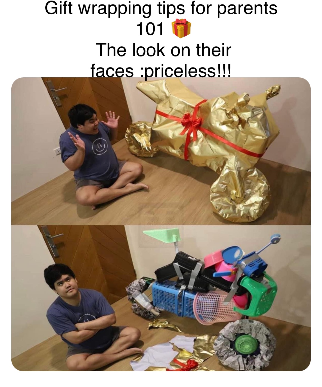 Double tap to edit Gift wrapping tips for parents 101 🎁 
The look on their faces :priceless!!!