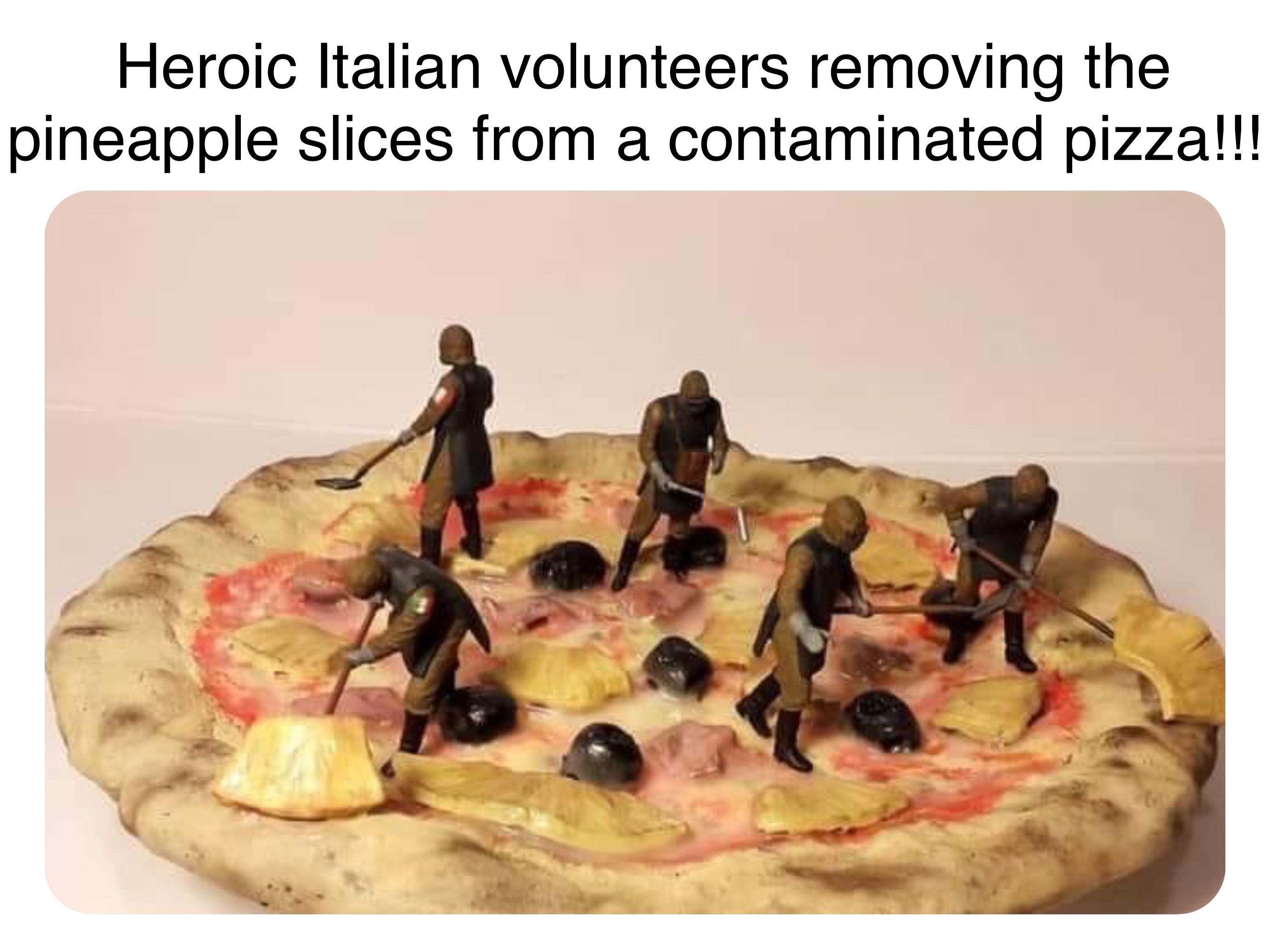 Double tap to edit Heroic Italian volunteers removing the pineapple slices from a contaminated pizza!!!