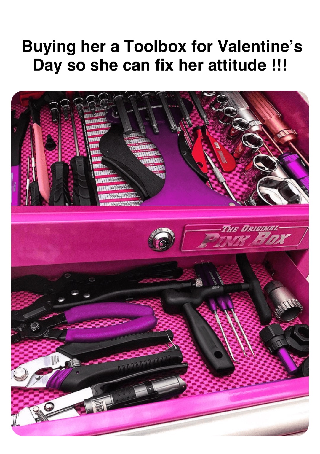 Double tap to edit Buying her a Toolbox for Valentines Day so she can fix her attitude !!! Buying her a Toolbox for Valentine’s Day so she can fix her attitude !!!