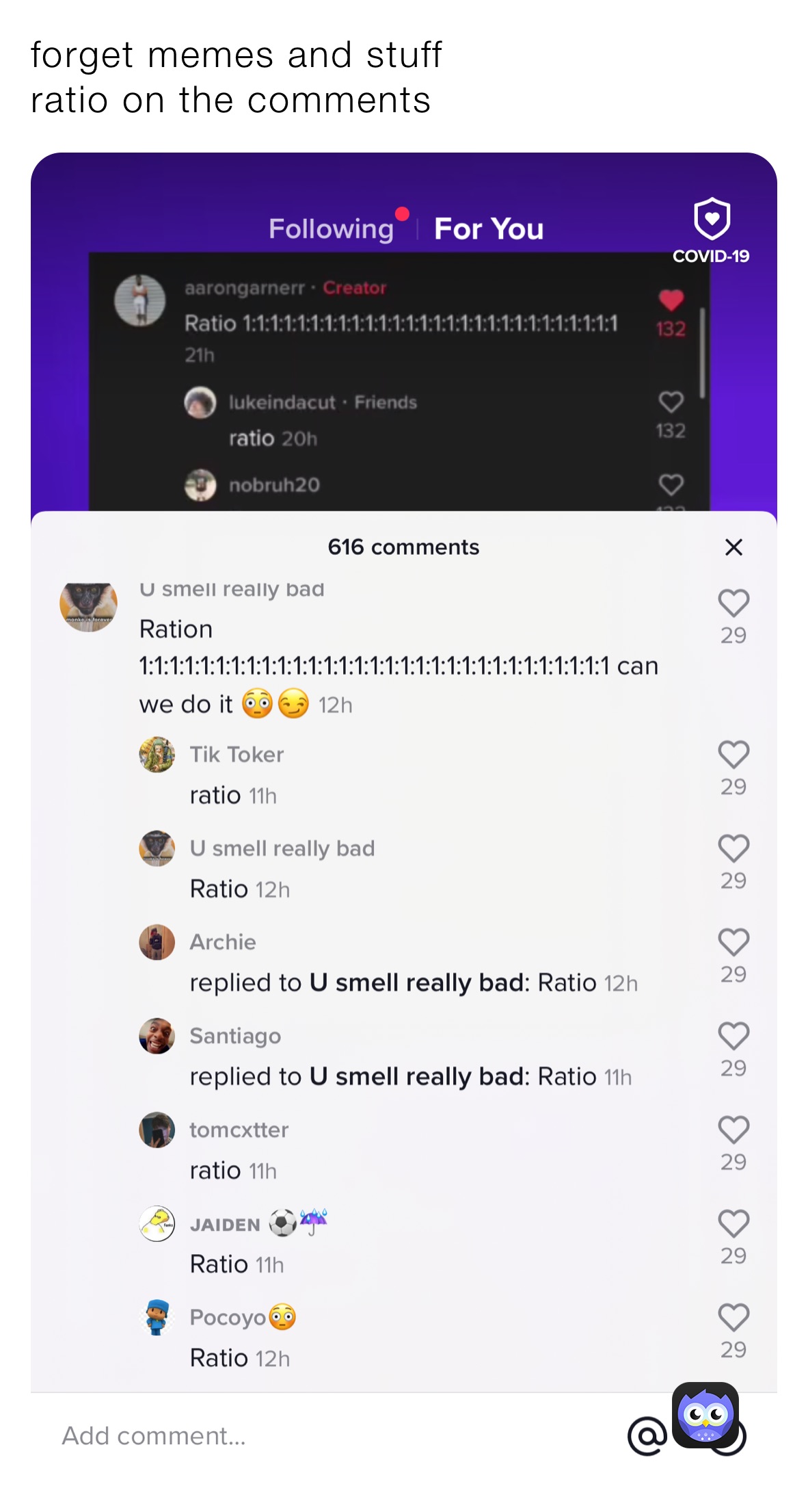 forget memes and stuff
ratio on the comments 