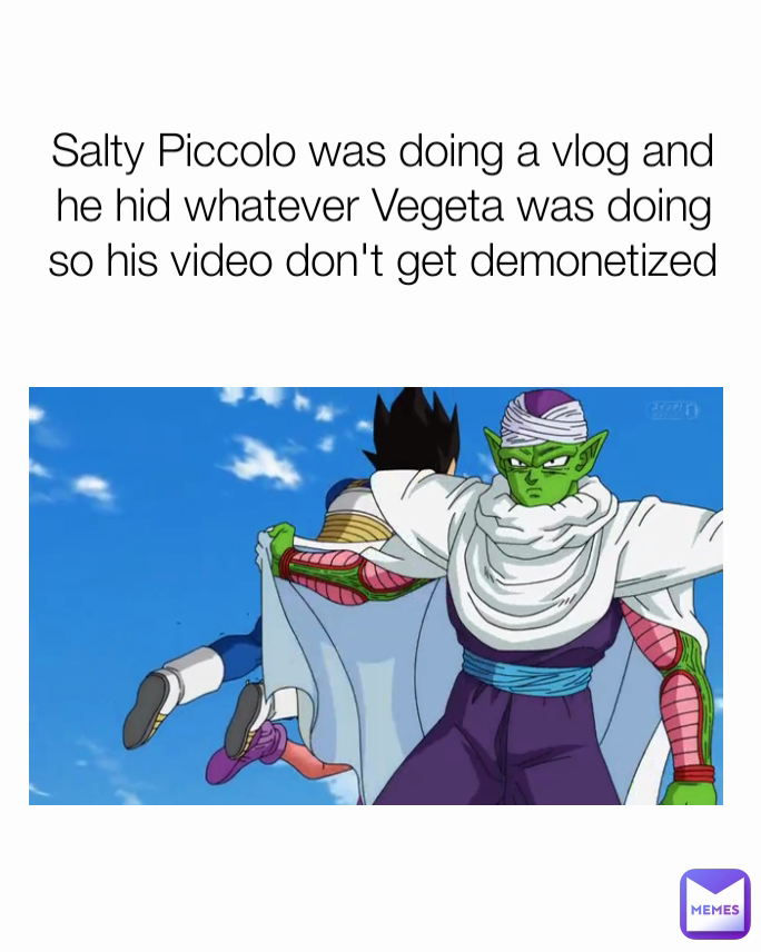 Salty Piccolo was doing a vlog and he hid whatever Vegeta was doing so his video don't get demonetized