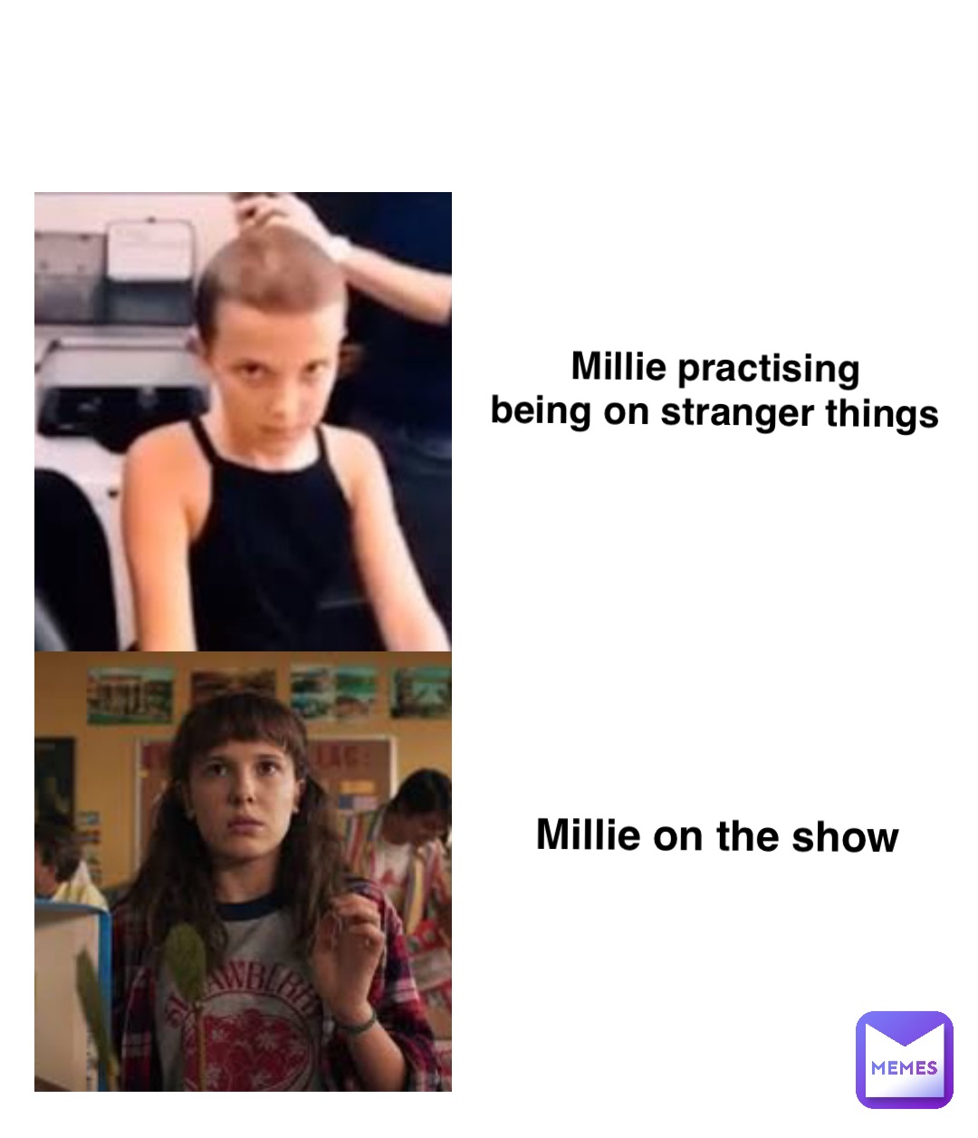 Millie practising
being on stranger things Millie on the show