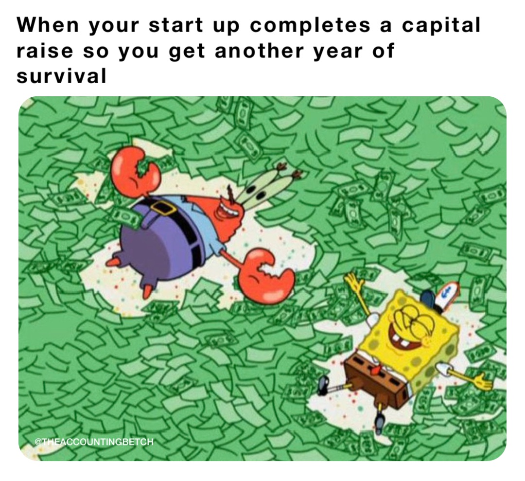 When your start up completes a capital raise so you get another year of survival
