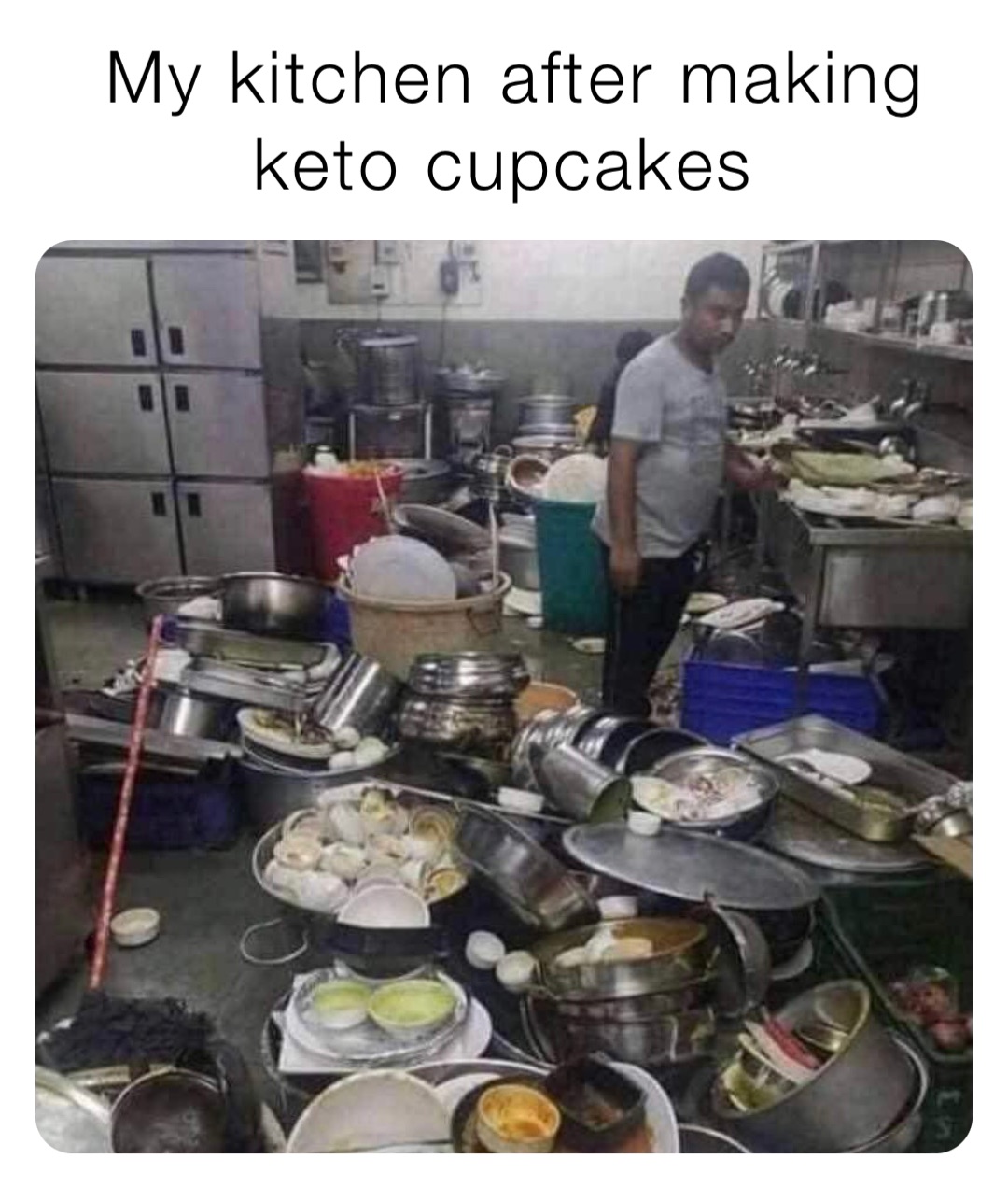 My kitchen after making keto cupcakes