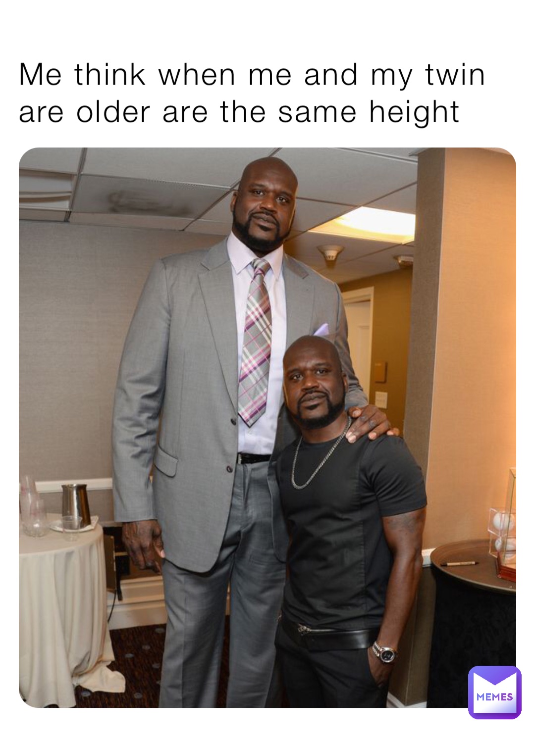 Me think when me and my twin are older are the same height