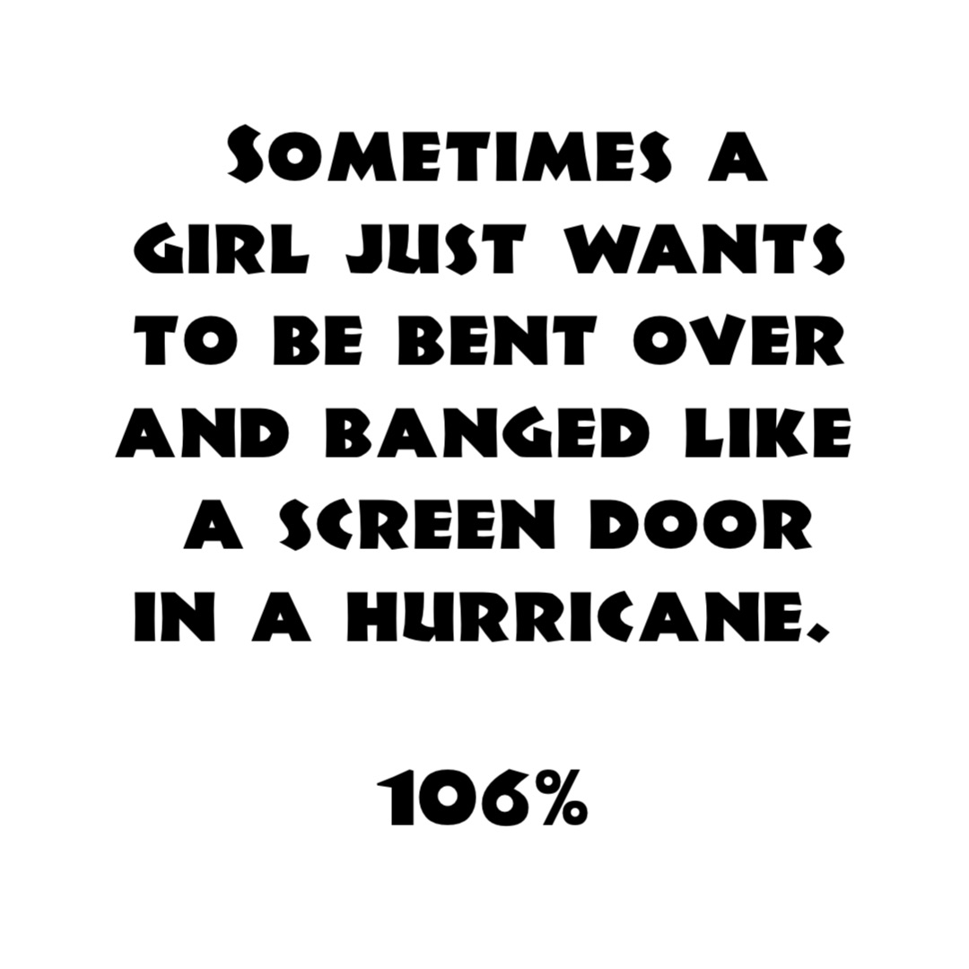 sometimes a girl just wants to be bent over and banged like a screen door  in a Hurricane. 106% | @106percent | Memes