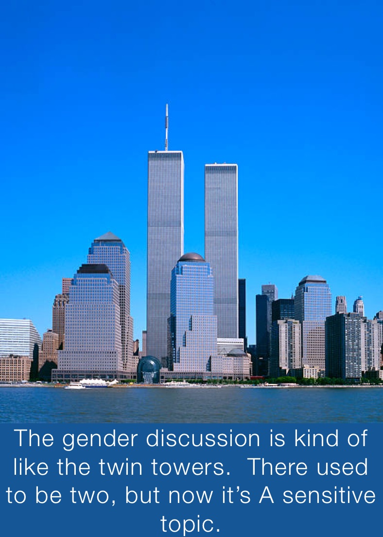 The gender discussion is kind of like the twin towers.  There used to be two, but now it’s A sensitive topic.