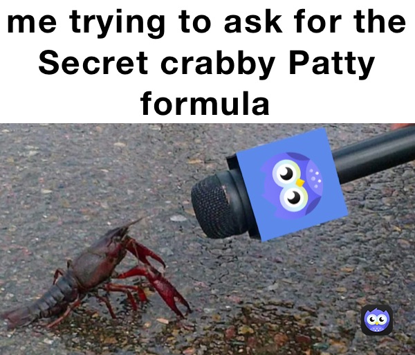 me trying to ask for the Secret crabby Patty formula￼￼