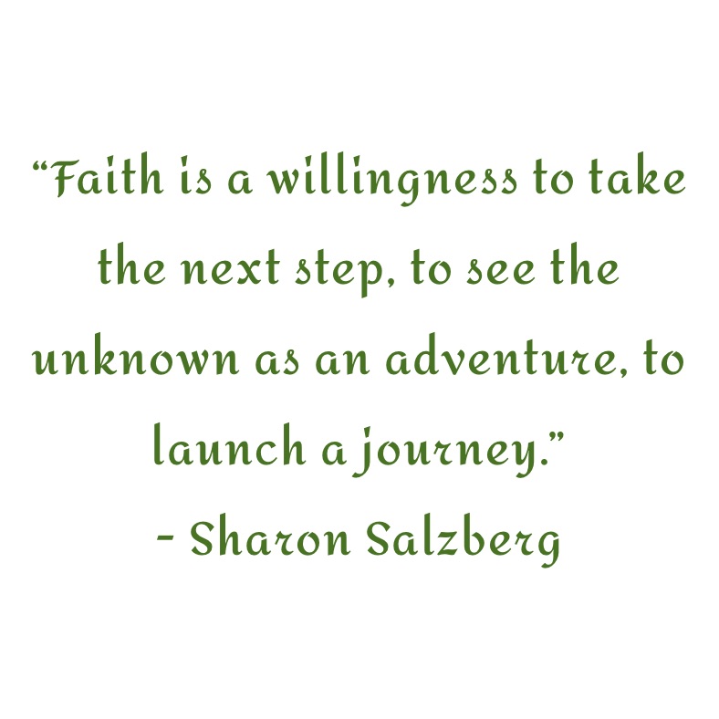 “Faith is a willingness to take the next step, to see the unknown as an adventure, to launch a journey.” 
- Sharon Salzberg