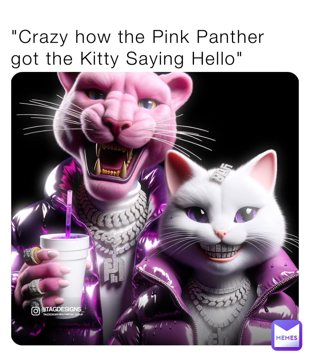 "Crazy how the Pink Panther got the Kitty Saying Hello"