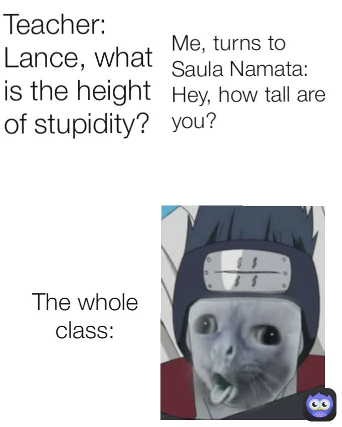 Teacher: Lance, what is the height of stupidity? The whole class: Me, turns to Saula Namata:
Hey, how tall are you?