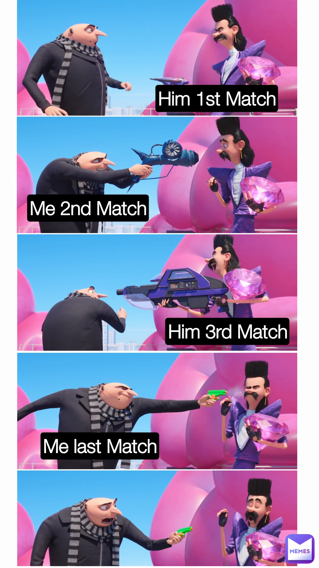 Me last Match Me 2nd Match Him 1st Match Him 3rd Match