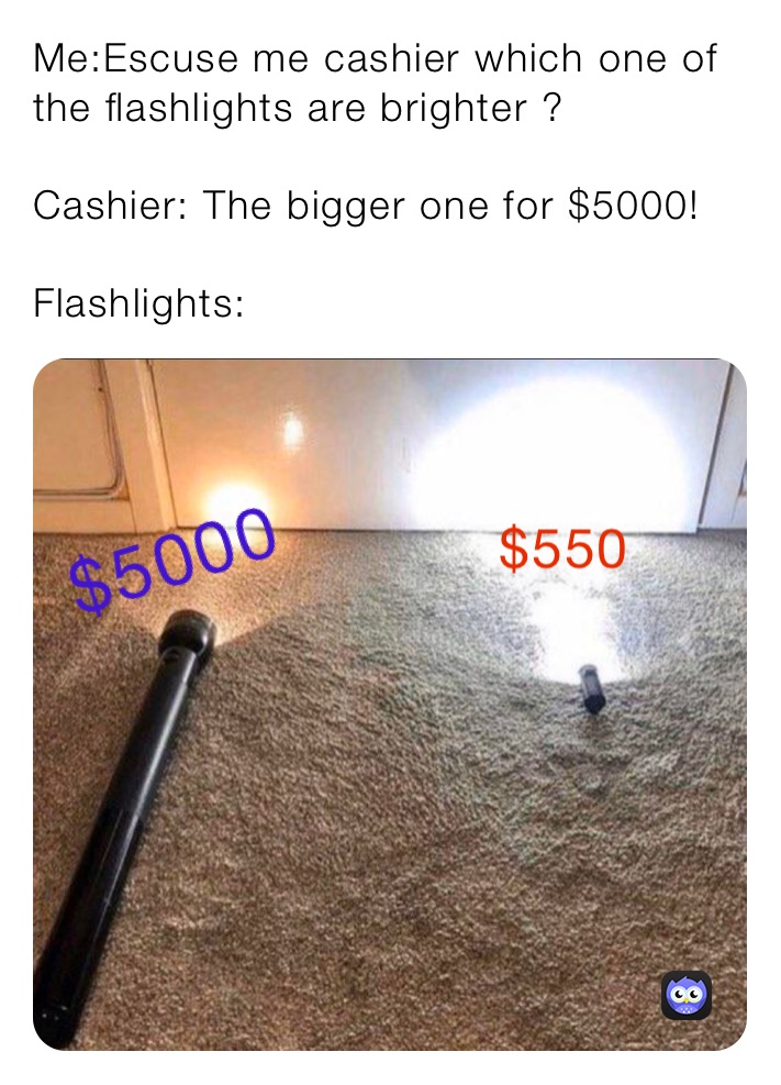 Me:Escuse me cashier which one of the flashlights are brighter ?

Cashier: The bigger one for $5000!

Flashlights: