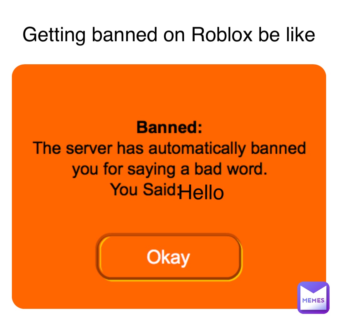 Hello Getting banned on Roblox be like