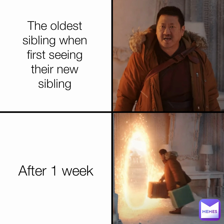 After 1 week The oldest sibling when first seeing their new sibling