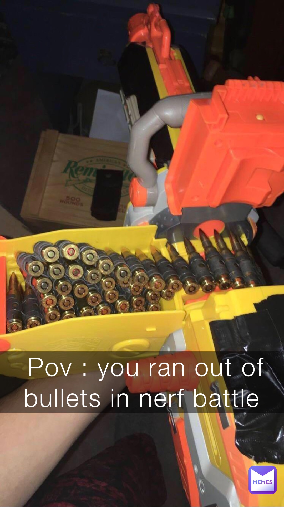 Pov : you ran out of bullets in nerf battle