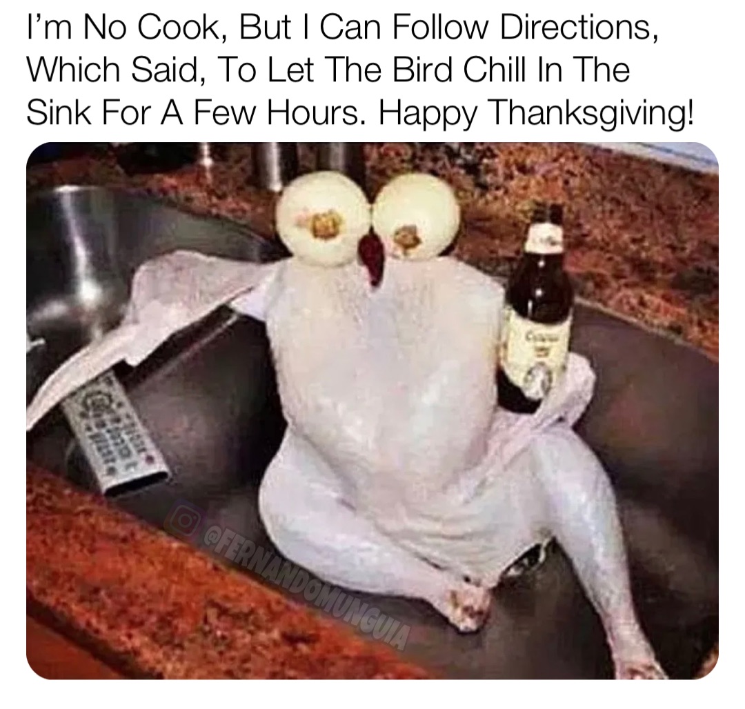 I’m No Cook, But I Can Follow Directions, Which Said, To Let The Bird Chill In The Sink For A Few Hours. Happy Thanksgiving!