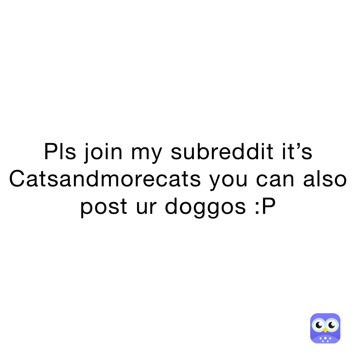 Pls join my subreddit it’s Catsandmorecats you can also post ur doggos :P