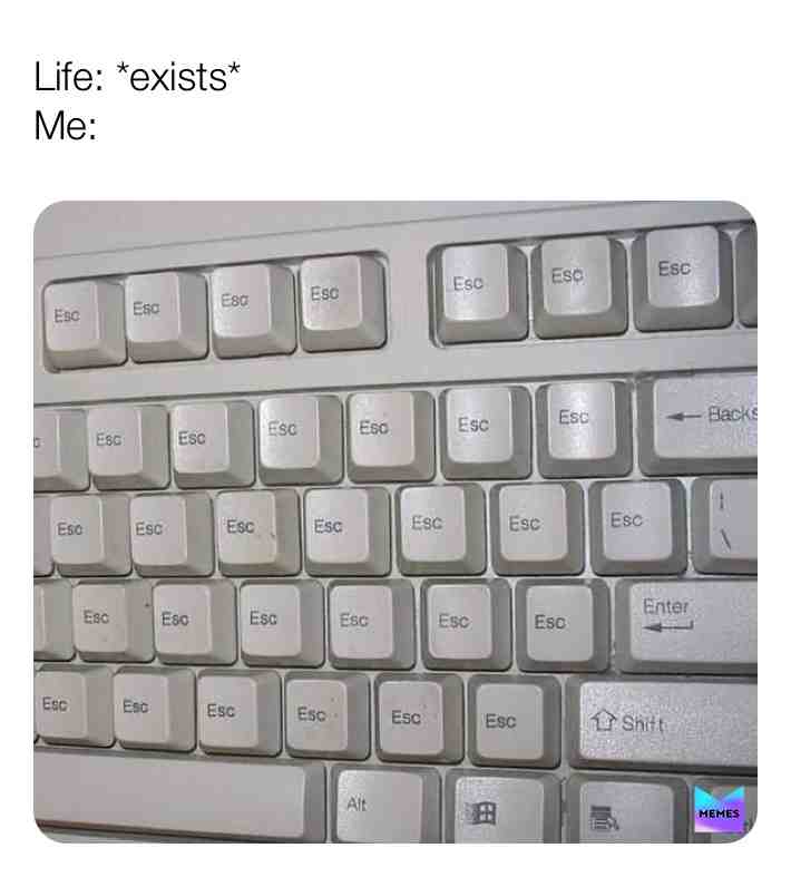 Heck
#life #suicide #suicidememes #depression #depressionmemes #mentalhealth #mentalhealthmemes #keyboard #computer #key #escape #reality #funny