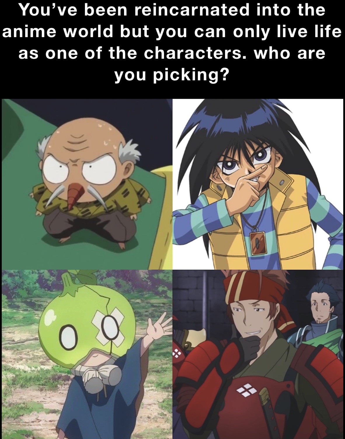 You’ve been reincarnated into the anime world but you can only live life as one of the characters. who are you picking?