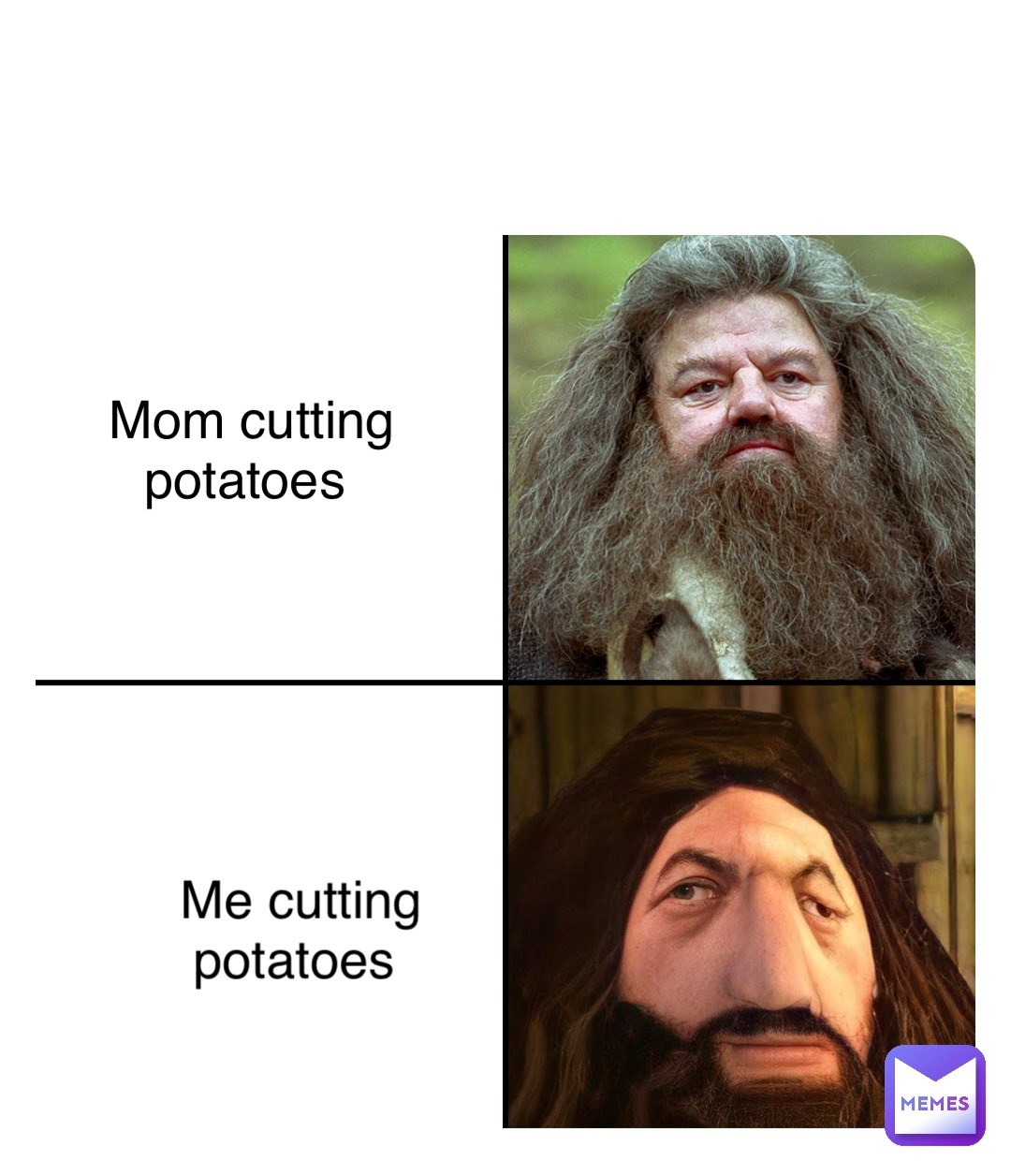 Double tap to edit Mom cutting potatoes Me cutting potatoes