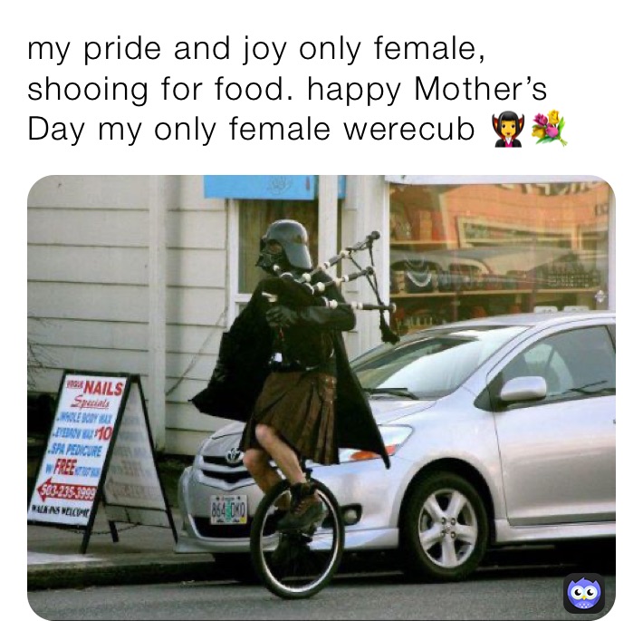 my pride and joy only female, shooing for food. happy Mother’s Day my only female werecub 🧛‍♀️💐