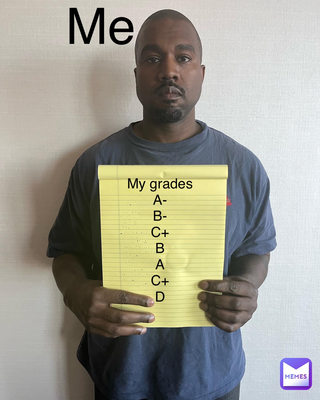 My grades
A-
B-
C+
B
A
C+
D Me