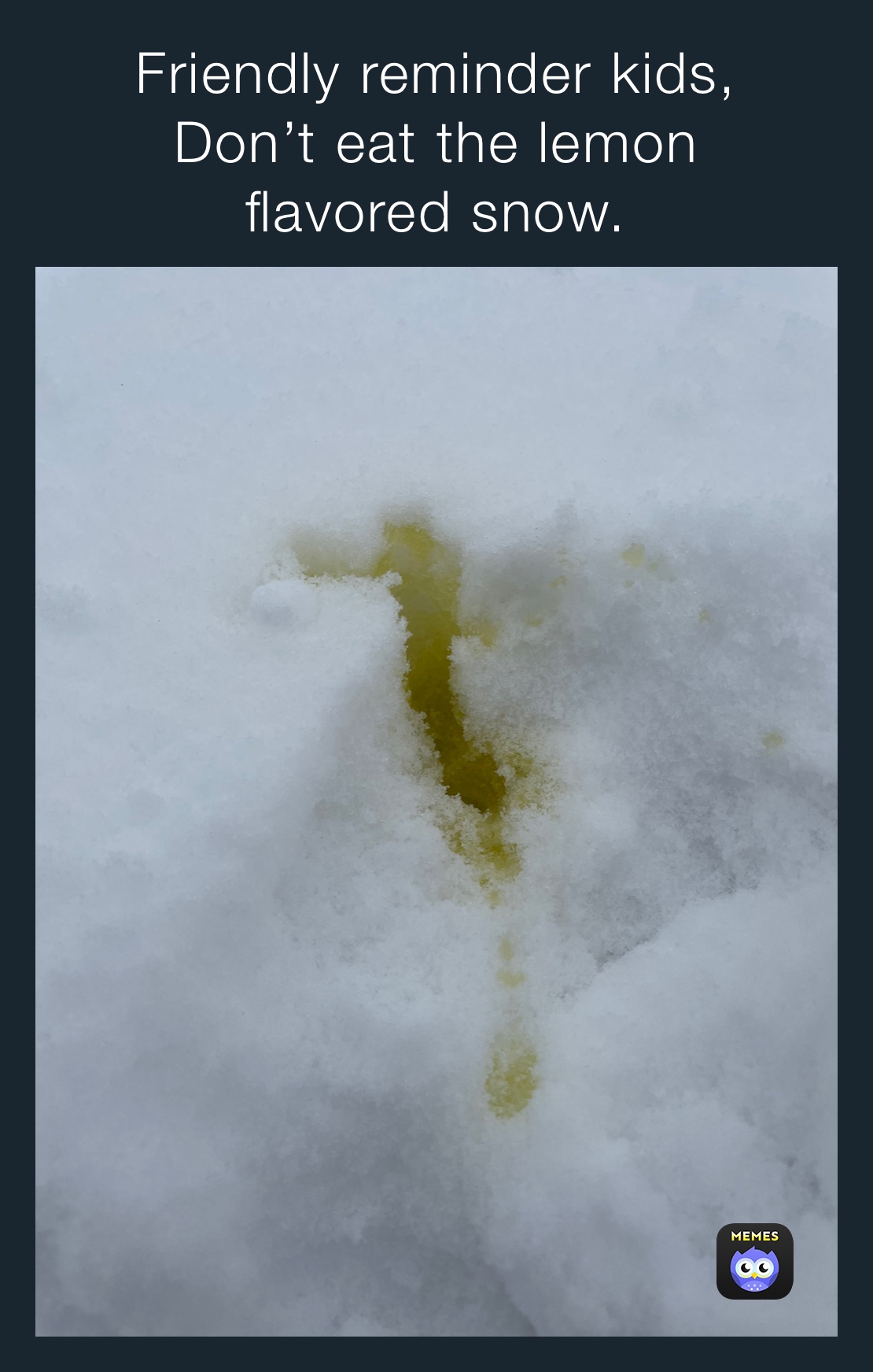 Friendly reminder kids,
Don’t eat the lemon
flavored snow.