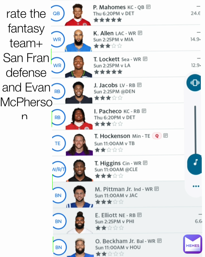 rate the fantasy team+ San Fran defense and Evan McPherson 