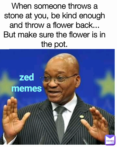 When someone throws a stone at you, be kind enough and throw a flower back... But make sure the flower is in the pot. zed memes