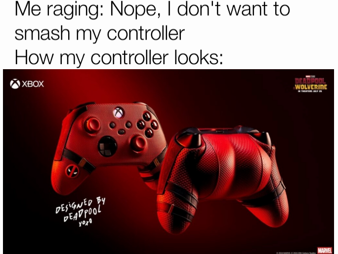 Me raging: Nope, I don't want to smash my controller
How my controller looks: