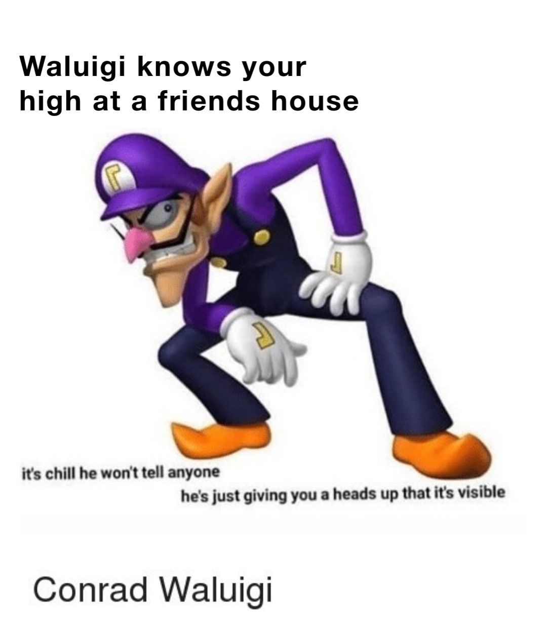 Waluigi knows your high at a friends house