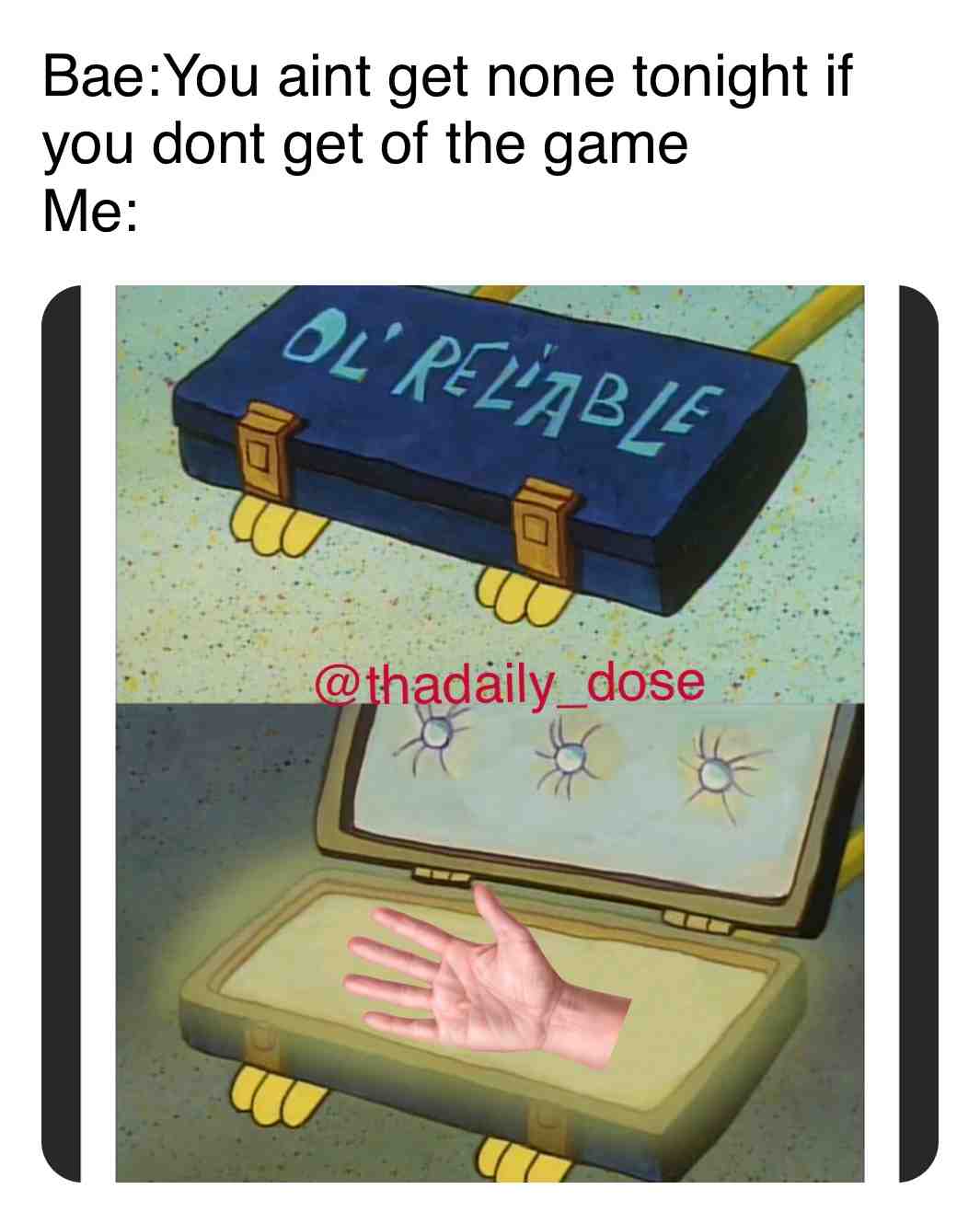Aint no thang baby \ud83d\ude02\ud83d\ude02\ud83e\udd37\ud83c\udffe\u200d\u2642\ufe0f
#Comedy #memestagram #goodmemes #laughs #funnyshit #funnypictures #funnyvideos #nochill #fights #fighting #dragonballz #narutoshippuden #spongebobmemes #animememes #memes\ud83d\ude02 #memez #memepage #memer #memedaily #memeaccount #memeoftheday #gamers #videooftheday #spongebobmemes #memelife #memelord #memevideos #funnymeme #dailymeme #memestar