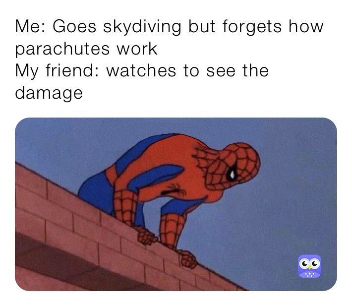 Me: Goes skydiving but forgets how parachutes work
My friend: watches to see the damage 