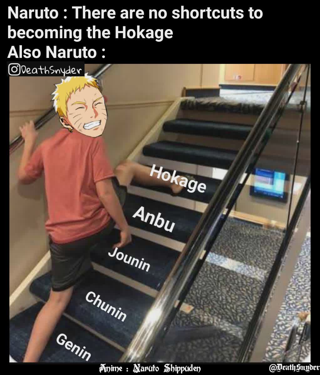 Genin Chunin Jounin Anbu Hokage @DeathSnyder Naruto : There are no shortcuts to becoming the Hokage
Also Naruto :  Anime : Naruto Shippuden